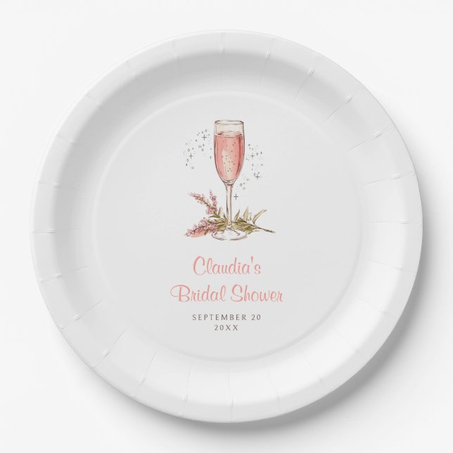 Brunch Bubbly Bridal Shower Peach Apricot Paper Plate (Front)