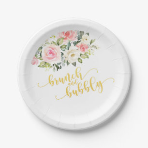 Brunch & Bubbly Bridal Shower Plate - Gold Text
