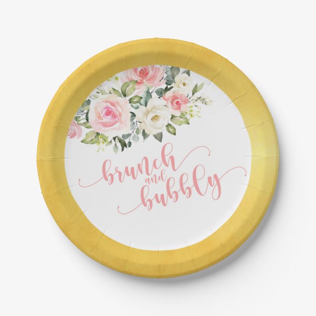 Brunch & Bubbly Bridal Shower Plate - Pink/Gold (Front)