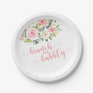 Brunch & Bubbly Bridal Shower Plate - Pink Text