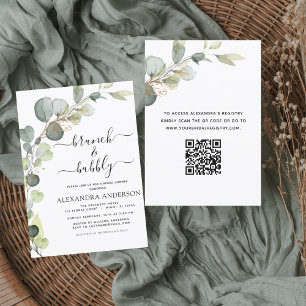 Brunch & Bubbly Bridal Shower QR Code Eucalyptus Invitation