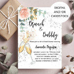 Brunch Bubbly Bridal Shower rose gold floral Invitation<br><div class="desc">A modern,  stylish and glamourous invitation for a Bubbly brunch Bridal Shower.  A white background with bubbles,  a pair of flutes,  glasses,  a rose gold flower and eucalyptus greenery.  The name is written with a modern hand lettered style script.  Personalize and add your party details.</div>