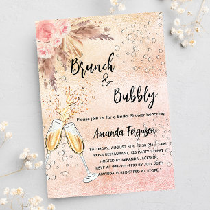 Brunch Bubbly Bridal Shower rose pampas grass Invitation Postcard