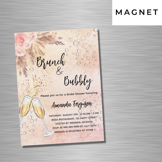Brunch Bubbly Bridal Shower rose pampas luxury Magnetic Invitation (Creator Uploaded)