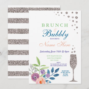 Brunch & Bubbly Bridal Shower Silver Floral Invite