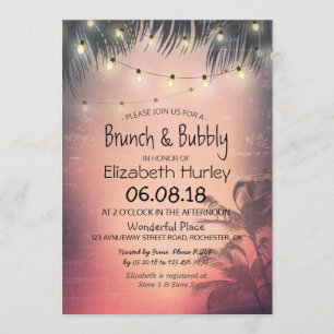 Brunch Bubbly Bridal Shower Summer Palm Tree Light Invitation