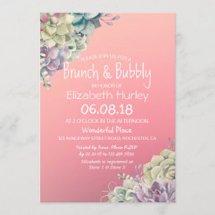 Brunch & Bubbly Bridal Shower Watercolor Succulent Invitation