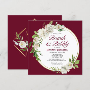 Brunch & Bubbly Burgundy Bridal Shower Boho Invitation