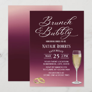 Brunch & Bubbly Burgundy Red Ombre Bridal Shower Invitation