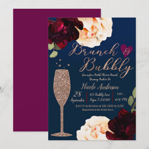Brunch & Bubbly Champagne Dark Blue Bridal Shower Invitation