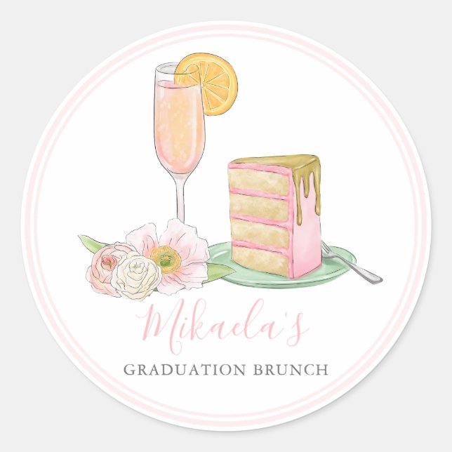 Brunch & Bubbly | Champagne & Drip Cake Graduation Classic Round Sticker (Front)