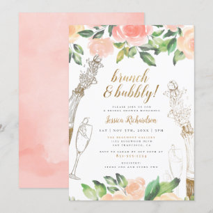 Brunch & Bubbly   Champagne Floral Bridal Shower Invitation