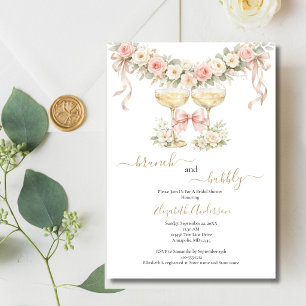 Brunch Bubbly Champagne Glass Pink Bridal Shower Invitation