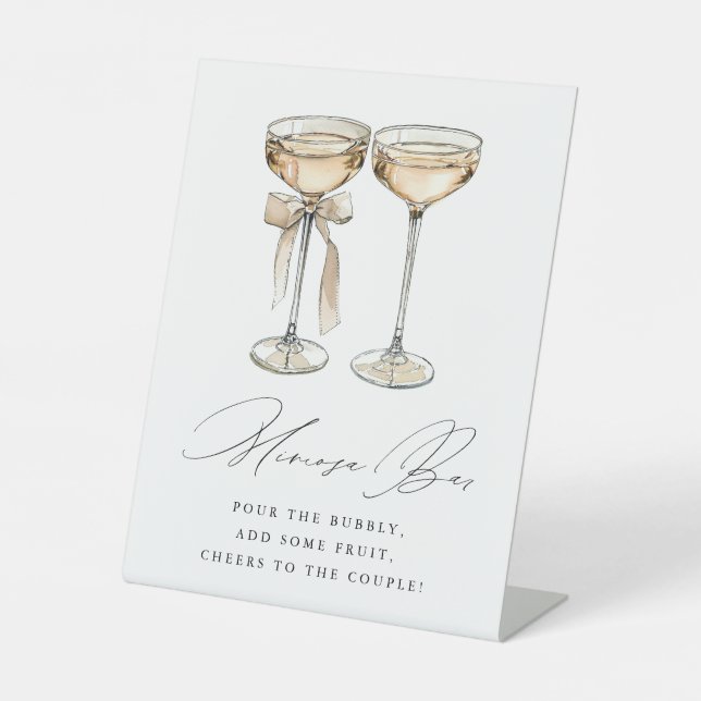 Brunch Bubbly Champagne Wedding Mimosa Bar Pedestal Sign (Front)
