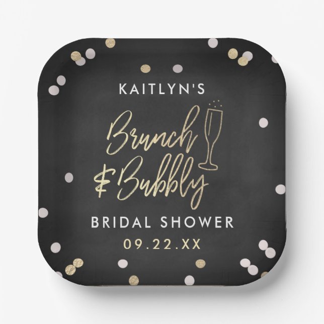 Brunch & Bubbly Confetti Bridal Shower Paper Plate (Front)