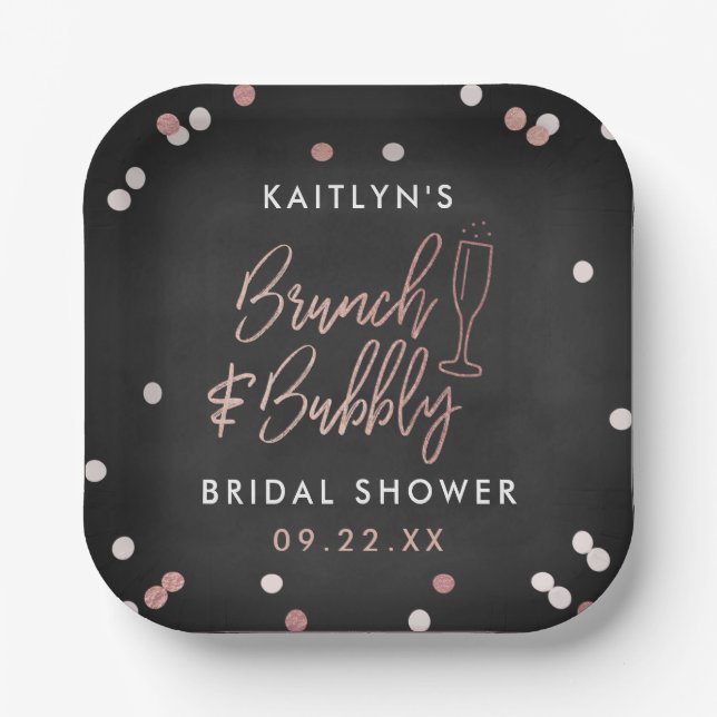 Brunch & Bubbly Confetti Bridal Shower Paper Plate (Front)