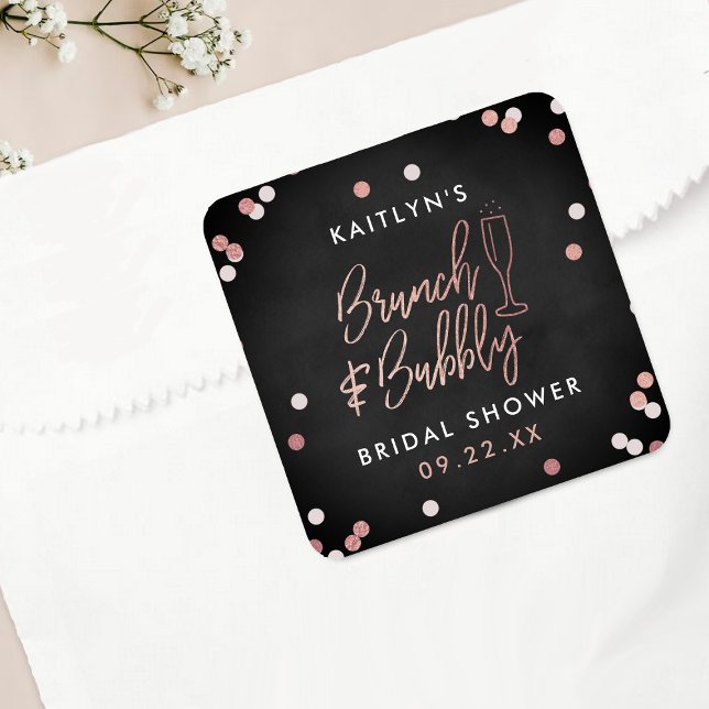 Brunch & Bubbly Confetti Bridal Shower Square Sticker (Creator Uploaded)