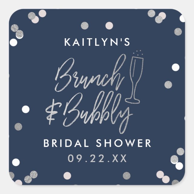 Brunch & Bubbly Confetti Bridal Shower Square Sticker (Front)
