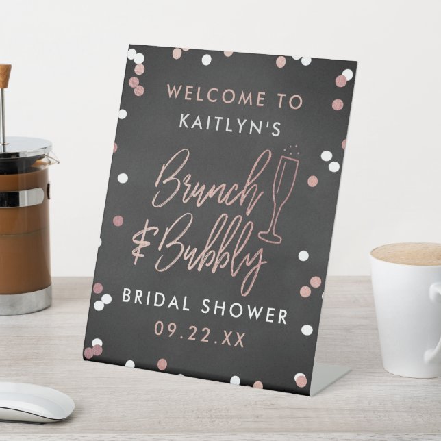 Brunch & Bubbly Confetti Bridal Shower Welcome Pedestal Sign (In SItu)