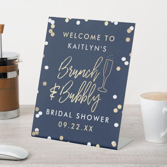 Brunch & Bubbly Confetti Bridal Shower Welcome Pedestal Sign (In SItu)
