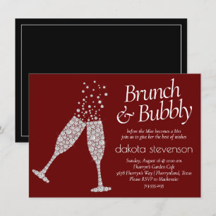 Brunch Bubbly   Dark Red Black White Bridal Shower Invitation