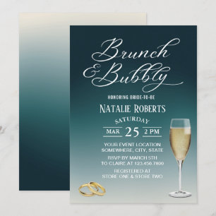 Brunch & Bubbly Elegant Teal Ombre Bridal Shower Invitation