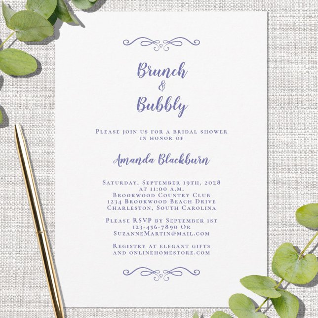 Brunch & Bubbly Elegant Very Peri Bridal Shower Invitation (Creator Uploaded)