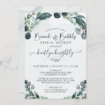 Brunch & Bubbly Eucalyptus Bridal Shower Invitatio Invitation<br><div class="desc">Brunch and Bubbly bridal shower invitation with watercolor sage green and dusty blue-green eucalyptus greenery and modern, handwritten script title and name backed with a watercolor wash. CHANGES: Change the personalized text font style, colour, size and placement for a custom look by clicking on CUSTOMIZE FURTHER at the bottom of...</div>