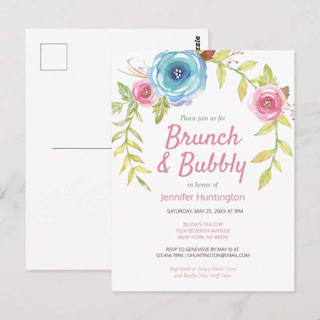 Brunch & Bubbly Fête des mariées Floral Invitation (Devant / Derrière)