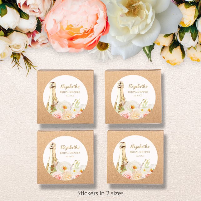 Brunch & Bubbly Floral Bridal Shower Classic Round Sticker (Brunch & Bubbly blush floral bridal shower small round stickers - choose 1-1/2" or 3" )