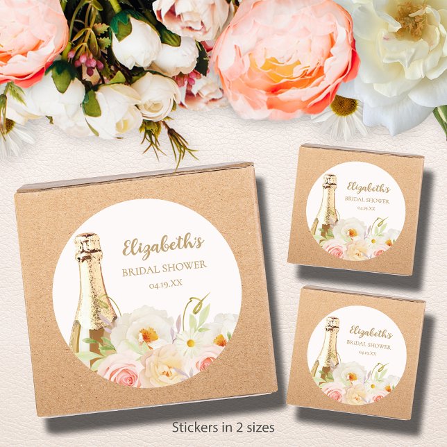 Brunch & Bubbly Floral Bridal Shower Classic Round Sticker (Brunch & Bubbly blush floral bridal shower round stickers - choose 1-1/2" or 3" )