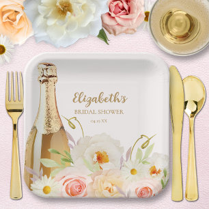 Brunch & Bubbly Floral Bridal Shower Paper Plate