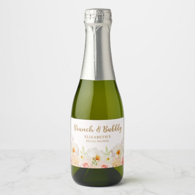 Brunch & Bubbly Floral Bridal Shower Sparkling Wine Label (Front)