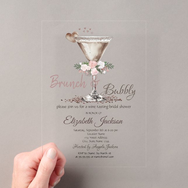  Brunch & Bubbly Floral Martini Bridal Shower   Acrylic Invitations (Insitu (Handheld))