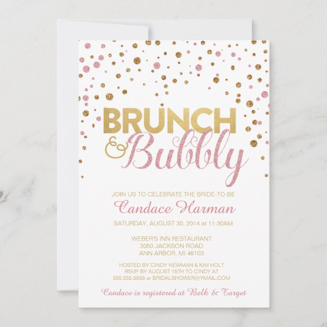 Brunch & Bubbly Glitter Bridal Shower Invitation (Front)
