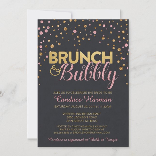 Brunch & Bubbly Glitter Chalkboard Bridal Shower Invitation (Front)