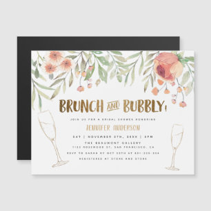 Brunch & Bubbly Gold Glitter Blush Bridal Shower Magnetic Invitation