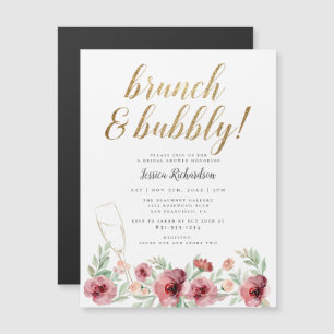 Brunch & Bubbly Gold Script Floral Bridal Shower Magnetic Invitation