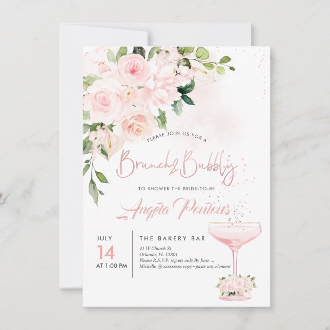 Brunch Bubbly H2 Blush Anthuriums Roses Peonies  Invitation (Front)