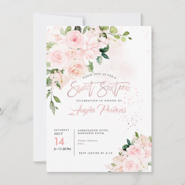 Brunch Bubbly H2 Blush Anthuriums Roses Peonies  Invitation (Front)