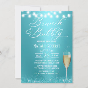 Brunch & Bubbly Modern Turquoise Bridal Shower Invitation