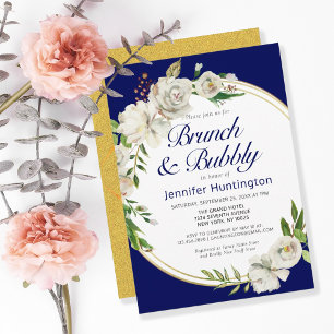 Brunch & Bubbly Navy Blue Floral BridaI Shower Invitation