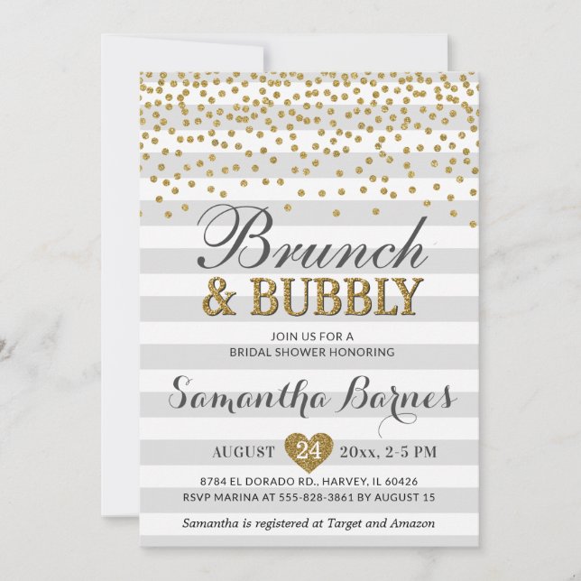 Brunch Bubbly Neutral Grey Grey Chic Bridal Shower Invitation (Front)