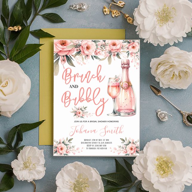Brunch & Bubbly Pink Floral Bridal Shower  Invitation (Creator Uploaded)