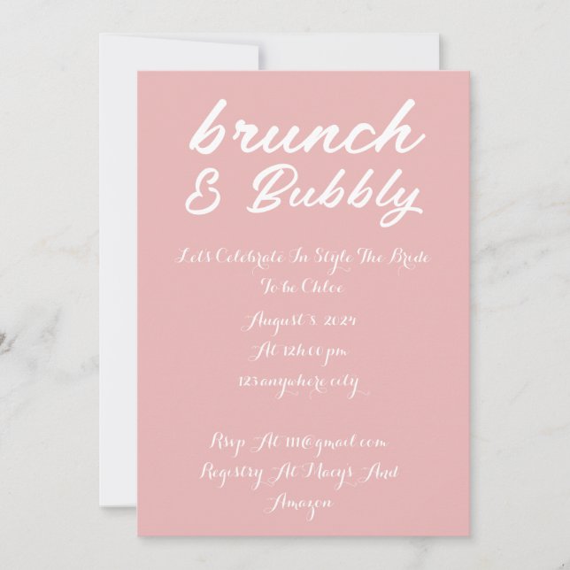 BRUNCH & BUBBLY PINKBRIDAL DOUCHE INVITATION ROSE (Devant)