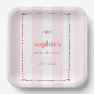 Brunch & Bubbly Red And Pink Retro Wavy  Paper Plate