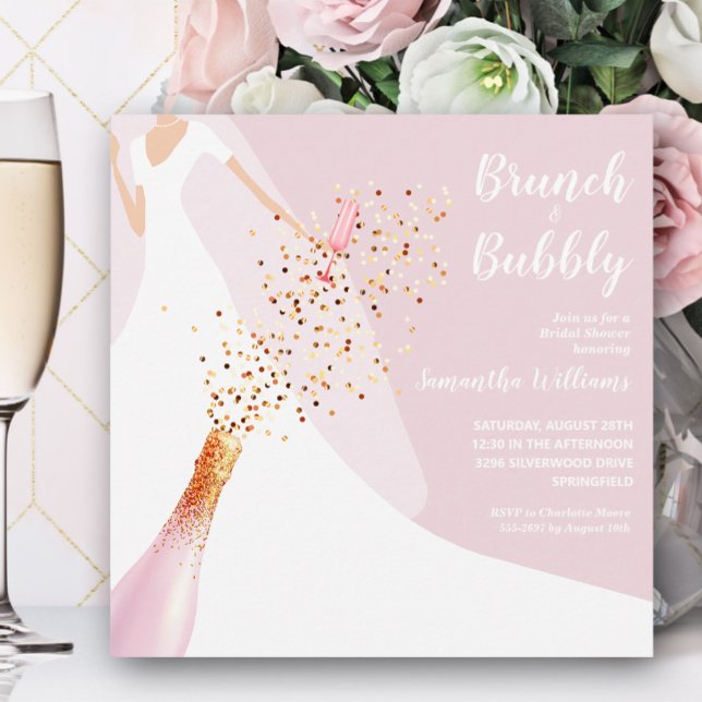Brunch Bubbly Robe rose douche nuptiale Invitation (Créateur téléchargé)