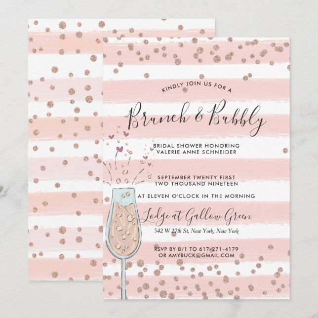 Brunch & Bubbly Rose Gold Champagne Bridal Shower Invitation (Front/Back)