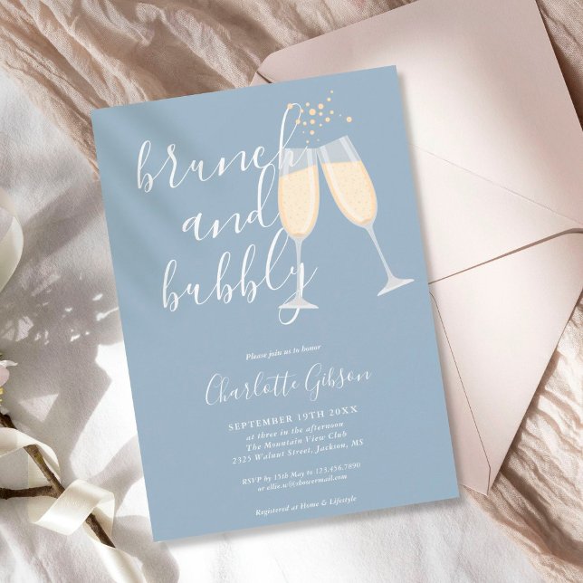 Brunch Bubbly Script Bridal Shower Dusty Blue Invitation (Creator Uploaded)