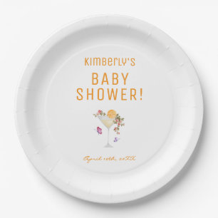 Brunch Bubbly Spring Floral Champagne Baby Shower Paper Plate